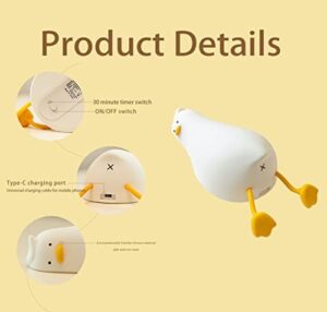 HAPPYBAG LED Lying Flat Duck Night Light, 3 Level Dimmable Nursery Nightlight,Cute Lamps Silicone Squishy Light Up Duck,Rechargeable Bedside Touch Lamp for Breastfeeding Toddler Baby Kids Decor - Image 6