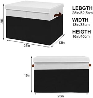 Large Toy Storage Box with Lid, Sturdy Toys Storage Chest Bin Organizer Basket with Dividers for Kids, Boys, Girls, Nursery, Closet, Bedroom, Playroom 25"x13" x16" (Black and White) - Image 4