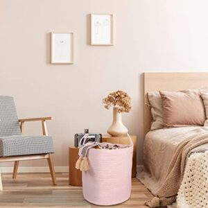 Cotton Rope Laundry Basket Hamper for Girls Kids Baby Nursery Hamper Bin Woven Storage Basket for Living Room Girls room Boho Tall Rope Baskets for Blanket Toys Large light pink - Image 5