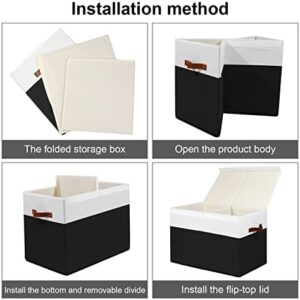 Large Toy Storage Box with Lid, Sturdy Toys Storage Chest Bin Organizer Basket with Dividers for Kids, Boys, Girls, Nursery, Closet, Bedroom, Playroom 25"x13" x16" (Black and White) - Image 6