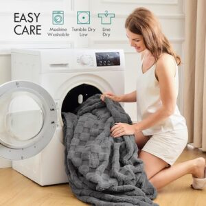 Kaisa Twin Blankets Throw 60"x80", Ultra Soft Cozy Bed Blankets for Couch Sofa Bed, 3D Checkered Blankets for Home Decor, Breathable Warm Lightweight Fall Blankets, Gifts for Girl Woman, Gray - Image 6