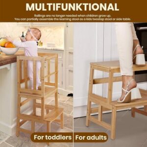 COSYLAND Kids Kitchen Step Stool，Toddler Standing Tower with CPC Certification, Removable Anti-Drop Railing Safety Rail Enjoys Unique Patented Design A Anti-tip Structure More Stable, Natural Bamboo - Image 7