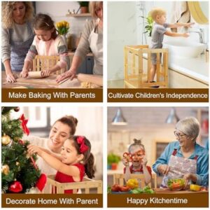 COSYLAND Kids Kitchen Step Stool，Toddler Standing Tower with CPC Certification, Removable Anti-Drop Railing Safety Rail Enjoys Unique Patented Design A Anti-tip Structure More Stable, Natural Bamboo - Image 6