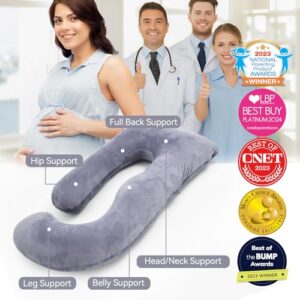 Momcozy Pregnancy Pillows for Sleeping, U Shaped Full Body Maternity Pillow with Removable Cover - Support for Back, Legs, Belly, HIPS for Pregnant Women, 57 Inch Pregnancy Pillow for Women, Grey - Image 2
