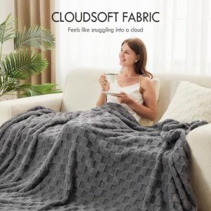 Kaisa Twin Blankets Throw 60"x80", Ultra Soft Cozy Bed Blankets for Couch Sofa Bed, 3D Checkered Blankets for Home Decor, Breathable Warm Lightweight Fall Blankets, Gifts for Girl Woman, Gray - Image 2