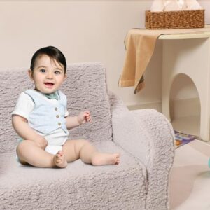 Kids Chairs for Toddler, 2-in-1 Toddler Soft Sherpa Couch Fold Out, Convertible Sofa to Lounger for Girls and Boys, Grey - Image 5