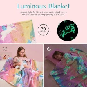 Joiedomi Glow in The Dark Blanket - Unicorns Gifts for Girls Age 2 3 4 5 6 7 8 9 10 11 12 Year Old - Soft Cozy Flannel Kids Throw Blanket - Birthday Bedroom Decor 50"×60" - Image 3