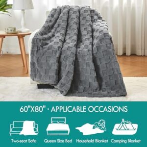 Kaisa Twin Blankets Throw 60"x80", Ultra Soft Cozy Bed Blankets for Couch Sofa Bed, 3D Checkered Blankets for Home Decor, Breathable Warm Lightweight Fall Blankets, Gifts for Girl Woman, Gray - Image 7