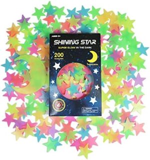 Glow in The Dark Stars Stickers for Ceiling, Adhesive 200pcs 3D Glowing Stars and Moon for Kids Bedroom,Luminous Stars Stickers Create a Realistic Starry Sky,Room Decor,Wall Stickers
