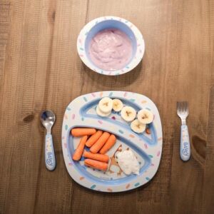 The First Years Bluey 4-Piece Place Setting - BPA Free Dishwasher Safe Toddler Dinnerware Set with Divided Plate, Bowl, Fork, Spoon - Multicolor - Image 4