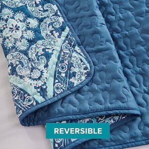 Comfort Spaces Reversible Quilt Set-Vermicelli Stitching Design All Season, Lightweight, Coverlet Bedspread Bedding, Matching Shams, Twin/Twin XL (66 in x 90 in), Gloria Damask Aqua 2 Piece - Image 4