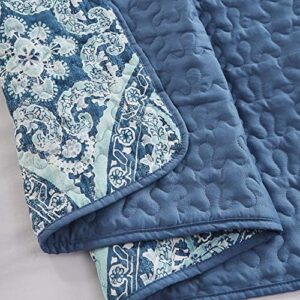 Comfort Spaces Reversible Quilt Set-Vermicelli Stitching Design All Season, Lightweight, Coverlet Bedspread Bedding, Matching Shams, Twin/Twin XL (66 in x 90 in), Gloria Damask Aqua 2 Piece - Image 6