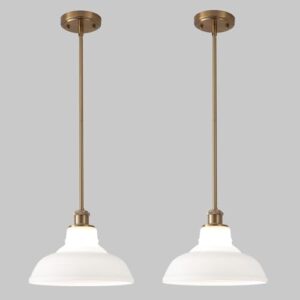 Milk Glass Pendant Lights Kitchen Island 2 Pack Dome Schoolhouse Pendant Light Fixture White and Gold Mid Century Modern Chandelier for Dining Room Bedroom Kitchen - Image 7