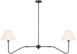 2-Light Modern Linear Chandelier for Dining Room, 55" Farmhouse Kitchen Island Lighting with White Fabric Shades,Hanging Lighting Fixtures for Living Room Bedroom - Image 9