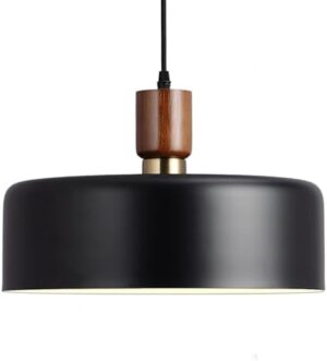 Modern Solid Wood Pendant Lights,13.8" Large Hammered Vintage Chandeliers,Black Finish Hanging Lighting Lamp,Industrial Drum Ceiling Light Fixtures for Dining Room,Kitchen Island, Farmhouse - Image 9