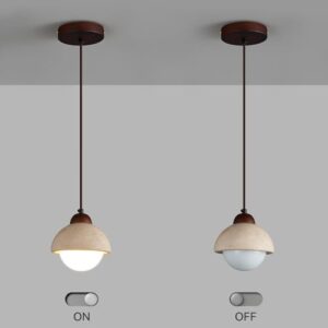 Nordic Natural Stone Shade Pendant Light Wabi-Sabi Yellow Cave Stone Chandelier for Kitchen Island,Wood Mini Pendant Lamp for Dining,Bedside,Entryway,Cafe,Restaurant(1-Pack) - Image 7