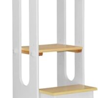 Little Partners Foldable Toddler Tower - Explore 'N Store Montessori Kitchen Tower for Cooking, 22.28" L x 19.56" W x 33.50" H, Ages 2 to 6 (White w/Natural)
