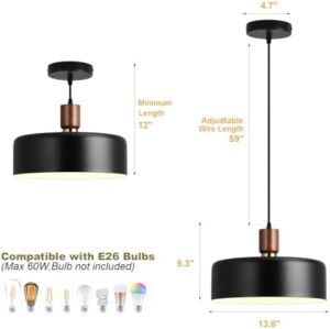 Modern Solid Wood Pendant Lights,13.8" Large Hammered Vintage Chandeliers,Black Finish Hanging Lighting Lamp,Industrial Drum Ceiling Light Fixtures for Dining Room,Kitchen Island, Farmhouse - Image 4