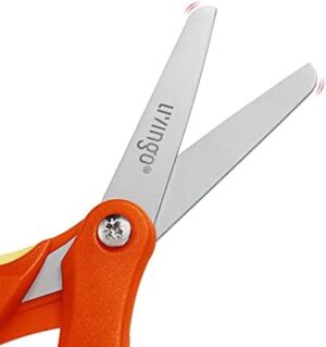LIVINGO 3 Pack 5” Kids Scissors, Left/Right Handed Blunt Stainless Safety Toddler Preschool Child Scissors with Cover, School Classroom Craft Supplies for Teachers, Yellow/Blue/Gray - Image 5