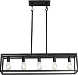 Black Farmhouse Kitchen Island Lighting, Modern Industrial Chandelier, 5-Light Linear Rectangular Pendant Light Fixtures for Farmhouse Kitchen Dining Room Bar Foyer(Metal, Height Adjustable) - Image 9