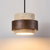 Nordic Natural Stone Wabi-Sabi Ceiling Pendant Light Yellow Cave Stone Chandelier Vintage Farmhouse Travertine Droplight Bedside Restaurant Kitchen Dining Solid Wood Bar Kitchen Hanging Lamp