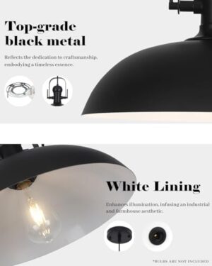 Black Pendant Lights Kitchen Island 2 Pack, Dome Pendant Light 13.8" W, Black Farmhouse Pendant Light for Kitchen Barn Hallway Porch Dining Room - Image 8