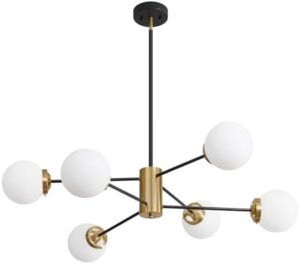 6-Light Black and Gold Sputnik Chandelier Modern Globe Sputnik Ceiling Light Fixture Mid Century Chandeliers with Milk Glass Shade Height Adjustable for Kitchen Living Room Dining Room - Image 8