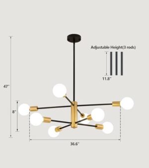 AMZASA Black and Gold Modern Sputnik Chandeliers, 8 Lights Farmhouse Light Fixture, Mid Century Pendant Light for Dining Room Living Room Kitchen Island Entryway Foyer, UL Listed - Image 3
