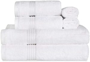 Superior Egyptian Cotton 6-Piece Towel Set, Bathroom Essentials, Towels For Bathroom, Apartment, Airbnb, Guest Bath, Face, Hand, Bath Towels, Washcloths, Absorbent, Fast Drying, White