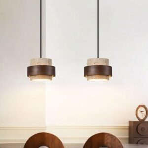 Nordic Natural Stone Wabi-Sabi Ceiling Pendant Light Yellow Cave Stone Chandelier Vintage Farmhouse Travertine Droplight Bedside Restaurant Kitchen Dining Solid Wood Bar Kitchen Hanging Lamp - Image 5