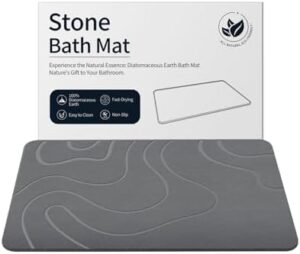 Stone Bath Mat Diatomaceous Earth Shower Mat Non-Slip Super Absorbent Diatomite Stone Mats for Bathroom Floor Quick-Drying Easy to Clean (24''*16'' Grey)