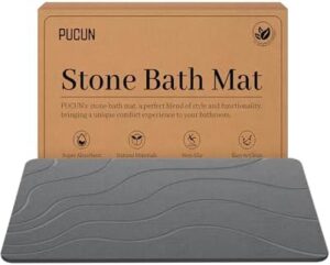 Stone Bath Mat Diatomaceous Earth Non-Slip Shower Mat,Quick Drying Diatomite Bath Stone Mat for Bathroom Floor -Super Absorbent,Natural, Easy to Clean(24×16" Grey)
