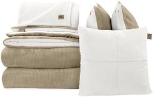 UGG Remina Comforter Set 5 Piece Bed in a Bag with Throw Blanket, Decorative Pillow, Shams, and Reversible Comforter Hypoallergenic Washable Luxury Warm Fluffy Bedding Set, Full/Queen, Brown Birch