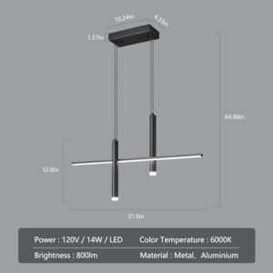 Modern LED Linear Pendant Light with Dual Spotlights Dimmable 6000K Pendant Lights Kitchen Island Ceiling Hanging Black Chandeliers for Dining Room Table Kitchen Living Room Bedroom(L31.5in) - Image 6