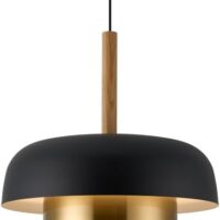 Mid Century Pendant Lighting,18.8 inch,2 Tiers,Raw Wood Accent,Black and Gold Modern Chandelier for Kitchen Island, Dining Room, Living Room