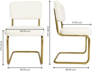 CangLong Fleece Dining Chairs, Mid-Century Modern Upholstered Armless Chairs with Metal Legs for Home, Kitchen, Dining Room, Set of 2, White - Image 3