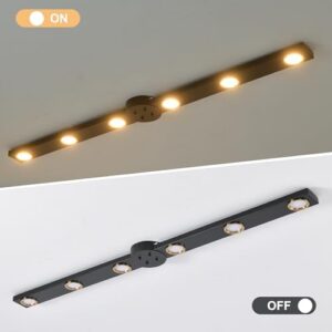 Garwarm Modern Dimmable LED Ceiling Light Track Lighting, 6 Lights Long Flush Mount Ceiling Light Fixture with Remote LED Chandelier for Bedroom Dining Room Kitchen 33W Black - Image 4