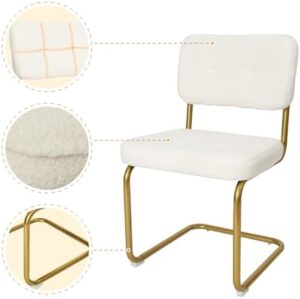 CangLong Fleece Dining Chairs, Mid-Century Modern Upholstered Armless Chairs with Metal Legs for Home, Kitchen, Dining Room, Set of 2, White - Image 5