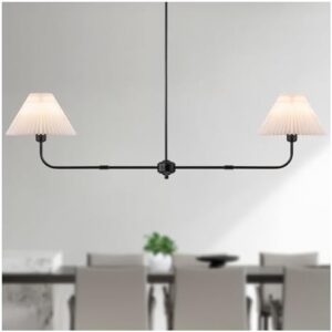 Modern Linear Chandelier, 2-Light Dining Room Light Fixture with White Fabric Shade Kitchen Island Lighting Fixture for Over Table, Living Room, Bedroom