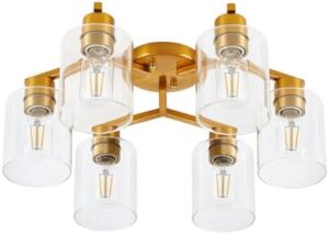 Kitchen Lighting Fixtures Ceiling Living Room Ceiling Light Fixture Gold Kitchen Ceiling Light Fixtures 6-Light Semi Flush Mount Chandelier Large Dining Room Ceiling Light with Clear Glass Shade - Image 7