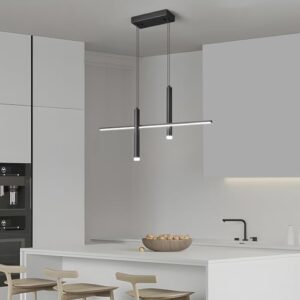 Modern LED Linear Pendant Light with Dual Spotlights Dimmable 6000K Pendant Lights Kitchen Island Ceiling Hanging Black Chandeliers for Dining Room Table Kitchen Living Room Bedroom(L31.5in) - Image 2