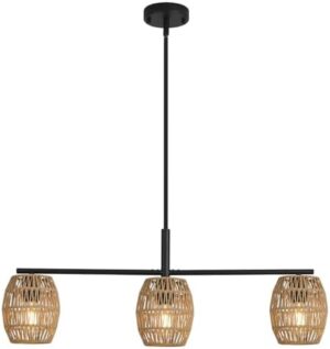 Rattan Pendant Light,3-Light Hand Wove Boho Chandelier Light Fixture,Farmhouse Wicker Light Fixture,Boho Hanging Light for Kitchen Island, Dining Room, Bar, Living Room