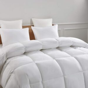 Serta Goose Feather Down Fiber Cotton Comforter Queen Size - 100% Cotton Duvet Insert - Hotel Luxury Hypoallergenic Bedding Comforter All Season Medium Warmth 90 x 90 Inch White - Image 7