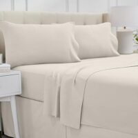 lalaLOOM Queen Bed Sheet Set, Soft Microfiber Hotel Luxury Bedding, Extra Deep Pocket, 4 Piece Sheets and Pillowcase Sets, Breathable Wrinkle, Fade Resistant, Easy Care Machine Washable Linen, Cream