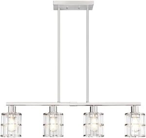 4 Light Kitchen Island Chandelier Brushed Nickel Finish Modern Pendant Light Ceiling Lighting Fixture Metal Clear Glass Dining Room Bar Café Kitchen Island - Image 2