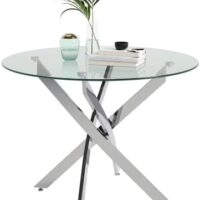 Round Tempered Glass Dining Table for 2-4 with Chromed Legs, 31.5 Inch Modern Small Kitchen Table Dining Room Table for Kitchen Dining Room (White/Silver)