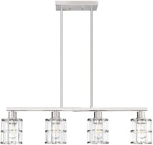 4 Light Kitchen Island Chandelier Brushed Nickel Finish Modern Pendant Light Ceiling Lighting Fixture Metal Clear Glass Dining Room Bar Café Kitchen Island