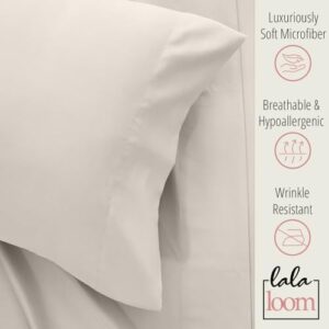 lalaLOOM Queen Bed Sheet Set, Soft Microfiber Hotel Luxury Bedding, Extra Deep Pocket, 4 Piece Sheets and Pillowcase Sets, Breathable Wrinkle, Fade Resistant, Easy Care Machine Washable Linen, Cream - Image 2