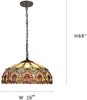 Capulina Tiffany Pendant Light 2 Light 16 Inches Wide Sunflower Pattern Stained Glass Hanging Lamp for Dining Room Kitchen Island Home Office - Image 2
