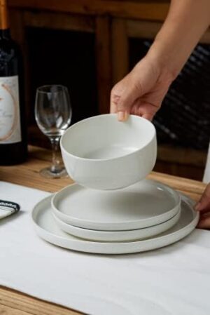 Famiware Milkyway Plates and Bowls Set, 12 Pieces Dinnerware Sets, Dishes Set for 4, White - Image 3